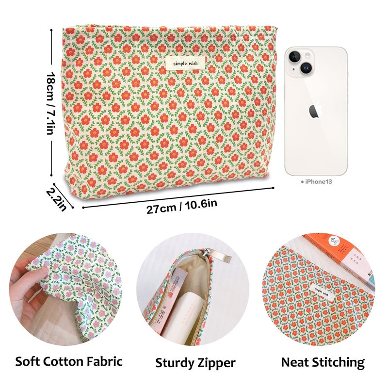 STARDW Aesthetic Floral Makeup Bag Cute Small Cosmetic Bags for Women Girls  Travel Toiletry Bag Large Capacity Zipper Makeup Pouch  Purse Organizer Pouches (Red Floral) - Image 4